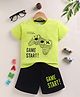 NUTTY BUTTY Sinker Knit Half Sleeves Gaming Console Printed Tee & Shorts Set - Neon Green