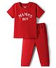 Doodle Poodle 100% Cotton Single Jersey Knit Half Sleeves T-Shirt & Pant Print Set With Mama's Boy Print - Dark Red