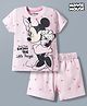 Babyhug Disney Single Jersey Knit Half Sleeves T-Shirt &  Shorts Night Suit With Minnie Mouse Graphic & Heart Print - Pink