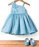 Blabber Sleeveless Pearl & Stone Embellished Floral Applique Detailed Knee Length Dress With Booties - Teal Blue