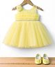 Blabber Sleeveless Stone Embellished Floral Applique & Ruffle Detailed Knee Length Dress With Booties - Lemon