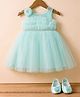 Blabber Sleeveless Stone Embellished Floral Applique & Ruffle Detailed Knee Length Dress With Booties - Aqua Blue