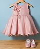 Blabber Sleeveless Stone Embellished Floral Applique Detailed Knee Length Textured Dress With Booties - Blush Pink