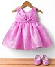 Blabber Sleeveless Pearl & Stone Embellished Bow Designed & Floral Applique Detailed Knee Length Dress With Booties - Lavender