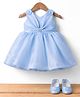 Blabber Sleeveless Pearl & Stone Embellished Bow Designed & Floral Applique Detailed Knee Length Dress With Booties - Blue