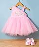 Blabber Sleeveless Sequins Pearls & Beads Embellished Floral Applique Detailed & Embroidered Knee Length Dress With Booties - Pink