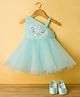 Blabber Sleeveless Sequins Pearls & Beads Embellished Floral Applique Detailed & Embroidered Knee Length Dress With Booties - Sea Green