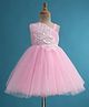 Blabber Sleeveless Sequins & Pearl Embellished Floral Applique Detailed Knee Length Dress - Pink