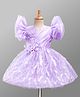 Blabber Half Ruffle Sleeves Beads & Sequins Embellished Floral Applique Detailed Knee Length Dress - Lavender