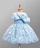 Blabber Sleeveless Sequins Embellished Bow & Floral Applique Detailed Knee Length Dress - Aqua Blue