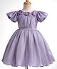 Blabber Half Puffed Sleeves Stone Embellished Floral Applique Detailed Knee Length Dress - Lilac