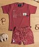 CRUNCHY NACHOS Knitted  Half Sleeves Animals Printed Tee & Shorts Set - Maroon