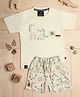 CRUNCHY NACHOS Knitted Half Sleeves Animals Printed Tee & Shorts Set - Cream