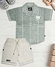 CRUNCHY NACHOS Woven Half Sleeves Bear Embroidered Textured Shirt & Shorts Set - Olive Green