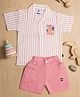 CRUNCHY NACHOS Cotton Woven Half Sleeves Striped Shirt & Shorts Set - Peach