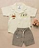 CRUNCHY NACHOS Cotton Woven Half Sleeves Tropical Theme Embroidered Shirt & Shorts Set - Cream