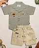 CRUNCHY NACHOS Cotton Woven Half Sleeves Tropical Theme Embroidered Shirt & Shorts Set - Brown
