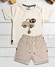 CRUNCHY NACHOS Knitted Half Sleeves Vehicle Embroidered Tee & Shorts Set - Cream