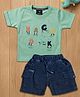 CRUNCHY NACHOS Knitted Half Sleeves Alphabets Printed   Tee & Shorts Set - Seaweed Green