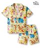 Babyhug Disney 100% Cotton Knit Half Sleeves Co-Ords Shirt & Shorts Night Suit With Winnie & Friends Print - Yellow