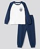 Primo Gino 100% Cotton Knit Raglan Full Sleeves Text Printed T-Shirt & Pyjama Night Suit - White & Navy Blue