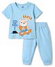 Doodle Poodle 100% Cotton Single Jersey Knit Half Sleeves T-Shirt & Pant Set With Bear Print - Blue