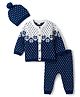 Babyhug Knit Full  Sleeves Floral Designed Front Open Sweater Set with Cap - Navy
