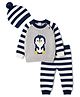 Babyhug Knit Full Raglan Sleeves Penguin Designed Sweater Set with Cap - Navy