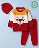 Babyhug Cotton Knit Full Sleeves Dear Applique Sweater Set with Cap -  Red