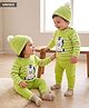 Babyhug Organic Cotton Knit Full Sleeves Striped & Zebra Designed Sweater Set With Cap- Lime Green