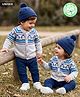 Babyhug Knit Full Raglan Sleeves Penguin Designed Sweater Set with Cap - Navy & Grey