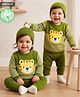 Babyhug Organic Cotton Knit Full Sleeves Striped & Tiger Patched Sweater Set With Cap- Olive