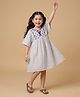 BYB Premium Linen Woven Half Sleeves Floral Embroidered Tassels Detailed Dress - Beige
