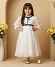 BYB Premium Georgette Woven Three Fourth Peasant Sleeves Lace Embellished Dress - White