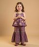 BYB Premium Cotton Woven Sleeveless Floral Embroidered Kurti & Sharara Set - Purple