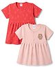 Ben Benny Interlock Knit Half Sleeves Frocks With Bear Applique - Multicolor
