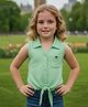 Lei-Chie Cotton Woven Sleeveless Solid Shirt Style Top - Green