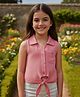 Lei-Chie Cotton Woven Sleeveless Solid Shirt Style Top - Peach