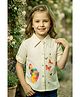 Lei-Chie Cotton Woven Half Sleeves Butterfly Printed Shirt Style Top - Cream