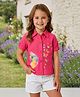 Lei-Chie Cotton Woven Half Sleeves Butterfly Printed Shirt Style Top - Pink