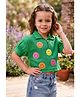 Lei-Chie Cotton Woven Half Sleeves Smiley Printed Top - Dark Green