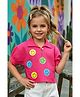 Lei-Chie Cotton Woven Half Sleeves Smiley Printed Top -  Pink