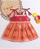 Many frocks & Brocade Woven Sleeveless Floral Embroidered Lace Embellished Dress - Peach & Pink