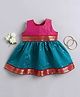 Many frocks & Woven Sleeveless Lace Embellished Floral Embroidered Dress - Green & Pink