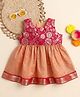 Many frocks & Chanderi Woven Sleeveless Floral Foil Printed Dress - Peach & Pink