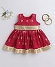 Many frocks & Cotton Woven Sleeveless Floral Glitter Printed Lace Embellished Dress - Maroon