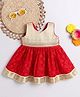 Many frocks & Chanderi Woven Sleeveless Floral Embroidered Dress - Red & Cream