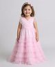 Many frocks & Net Woven Sleeveless Ruffles Detailed Layered Gown - Pink