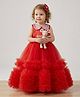 Many frocks & Net Woven Sleeveless Ruffles Detailed Sequins Embellished Peter Pan Collared Gown - Red