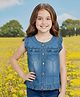 Lei-Chie Denim Woven Sleeveless Solid Shirt Style Top - Blue